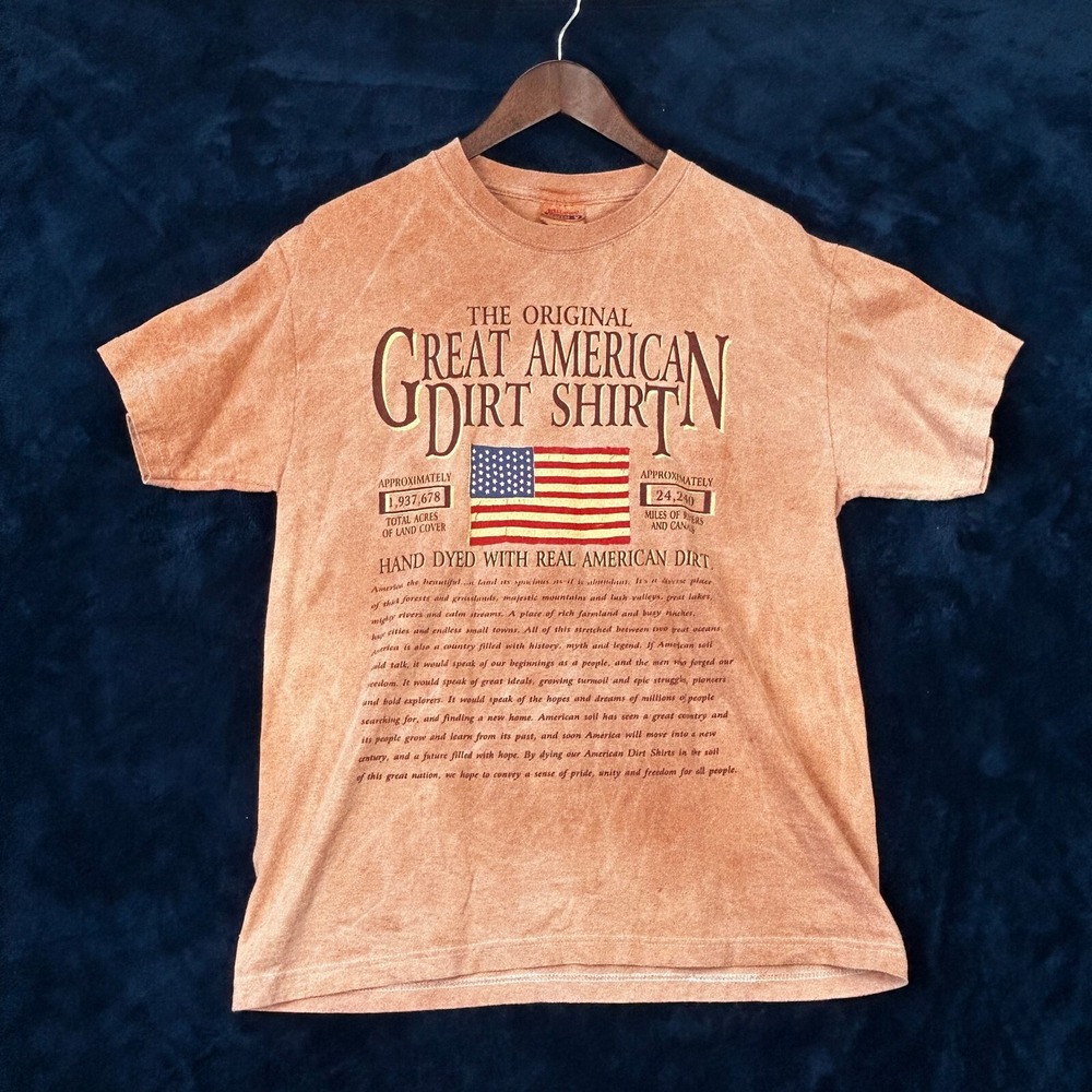 Vintage American Flag Remembrance Shirt‎ Rare Size M Dyed W/American Soil Hanes
